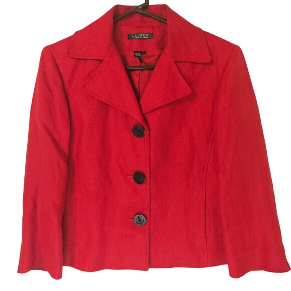 Lauren Ralph Lauren Red Linen cropped nautical jacket. Size 14 - Picture 1 of 9